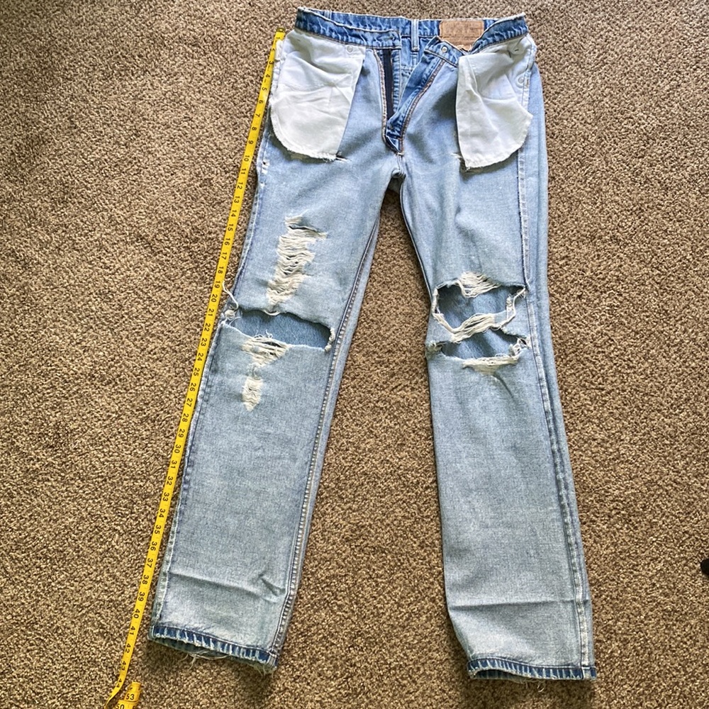 VNTG LEVIS ORANGE TAB 70s zipper fly DESTROYED jeans with super light wash 34/34 - Picture 12 of 13